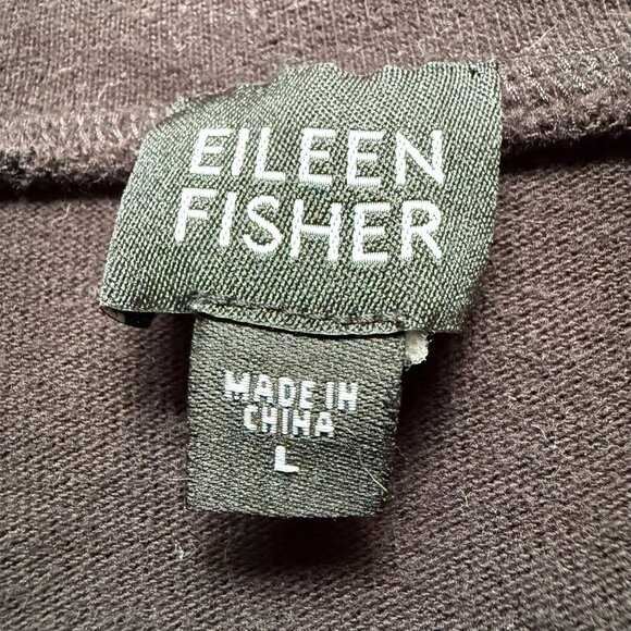 Eileen Fisher Size L Black 100% Cotton Relaxed Fit Zip-Up Jacket with Pockets - Picture 5 of 14